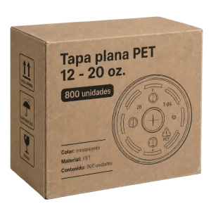 Tapa Plana PET 12-20 oz. 800 piezas